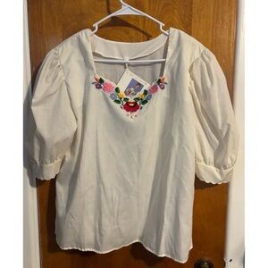 Embroidered Cream Blouse with Floral Design
